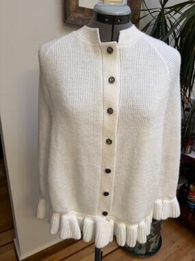 VNTG Late 70s Sears Winnie the Pooh Cream Peplum Cardigan with Ruffle Hem Size S